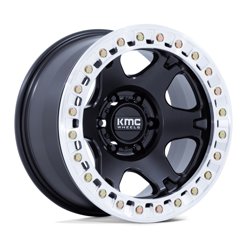 KMC Wheels - KM238 VI BEADLOCK - Black - Satin Black with Machined Ring - 17" x 9", -12 Offset, 5x127 (Bolt pattern), 71.50mm HUB