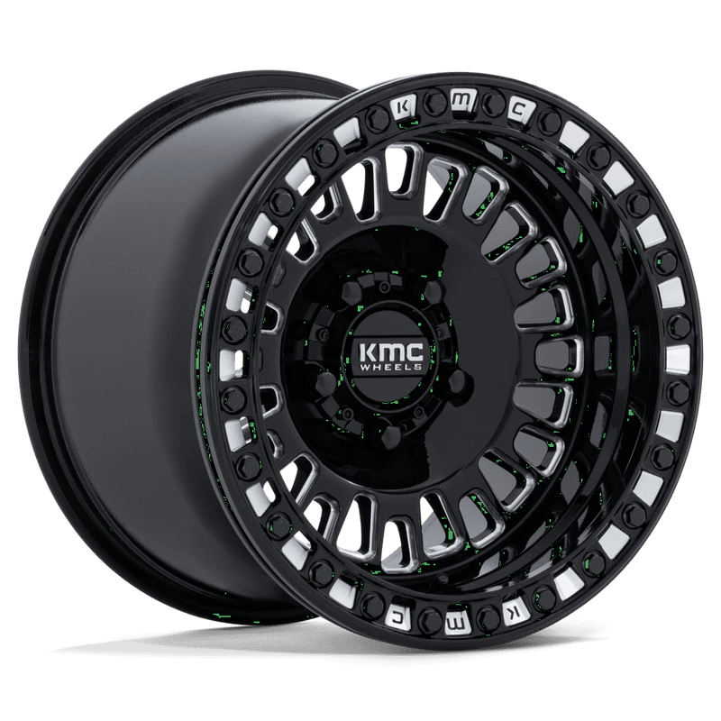 KMC Powersports - KS242 AZTEC UTV BEADLOCK - Black - Gloss Black Milled - 15" x 8", 0 Offset, 5x114.3 (Bolt pattern), 72.56mm HUB