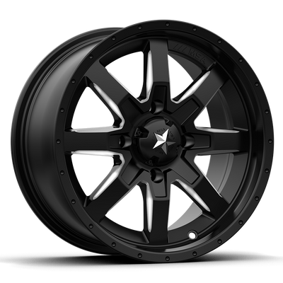 MSA Offroad Wheels - M25 ROCKER - Black - Milled Flat Black - 14" x 7", 10 Offset, 4x110 (Bolt pattern), 86mm HUB