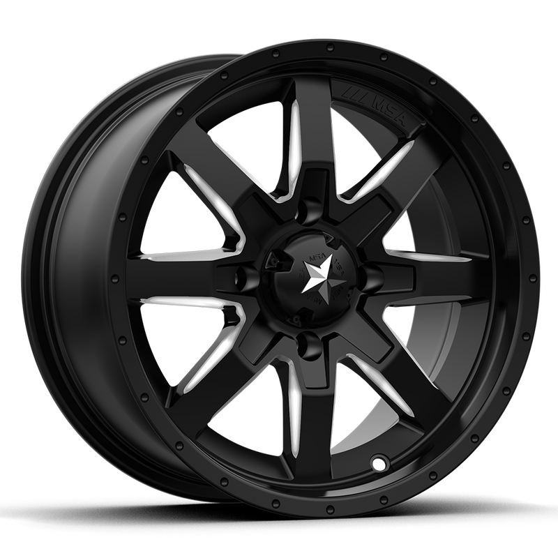 MSA Offroad Wheels - M25 ROCKER - Black - Milled Flat Black - 14" x 7", 10 Offset, 4x110 (Bolt pattern), 86mm HUB