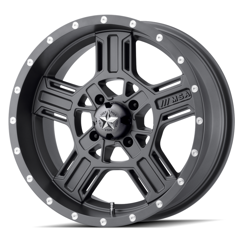 MSA Offroad Wheels - M32 AXE - Grey - Matte Gray - 15" x 7", 0 Offset, 4x156 (Bolt pattern), 132mm HUB