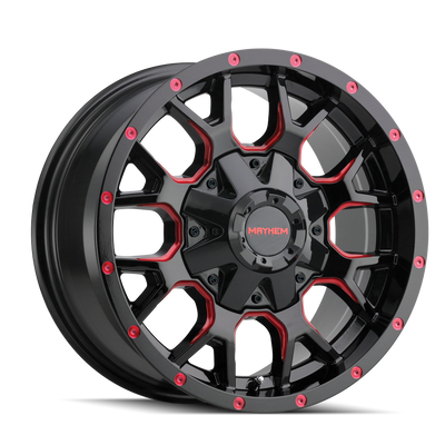 Mayhem - WARRIOR - Black - Black with Prism Red - 17" x 9", -12 Offset, 8x165.1 (Bolt pattern), 130.80mm HUB