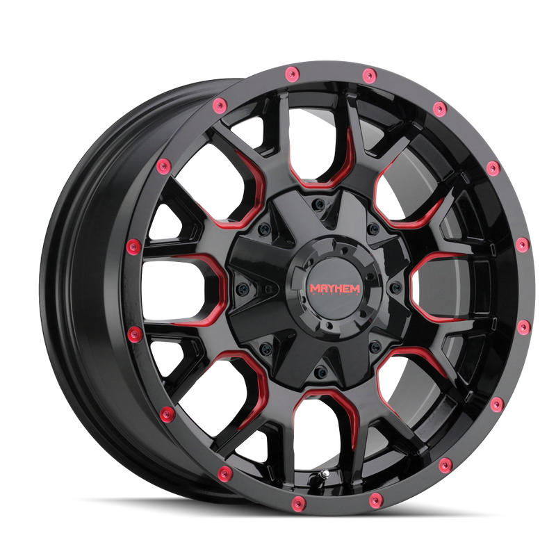 Mayhem - WARRIOR - Black - Black with Prism Red - 17" x 9", -12 Offset, 8x170 (Bolt pattern), 125.20mm HUB