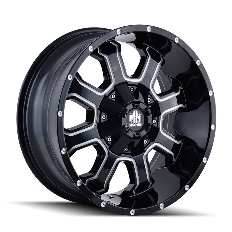 MAYHEM - FIERCE - Black - Gloss Black Milled - 17" x 9", 18 Offset, 8x170 (Bolt pattern), 125.20mm HUB