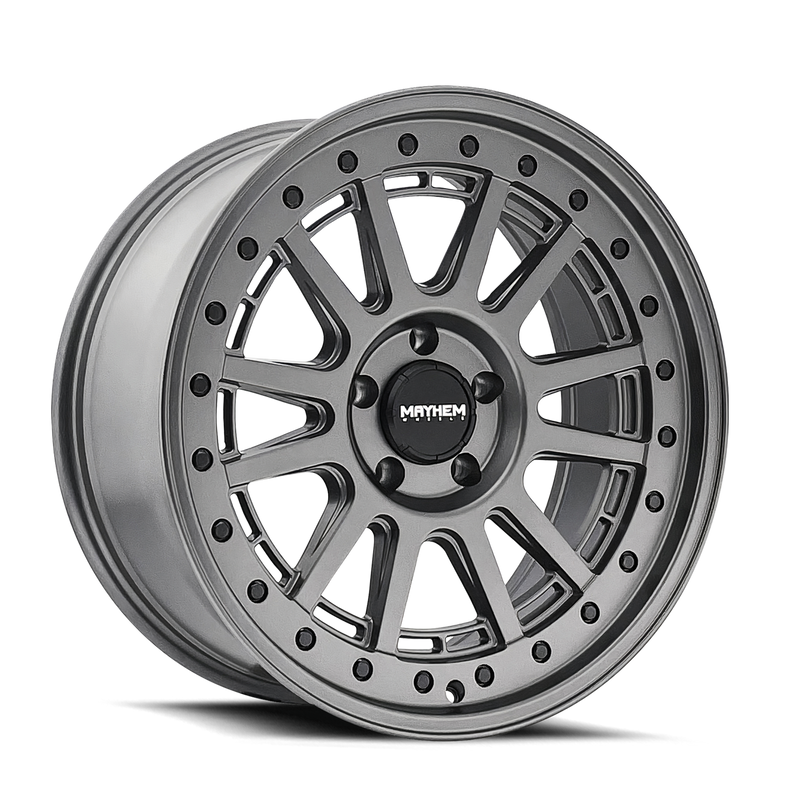 Mayhem - COMPASS - Gunmetal - Matte Gunmetal W/ Blk Bolt - 20" x 9", 18 Offset, 8x165.1 (Bolt pattern), 125.2mm HUB