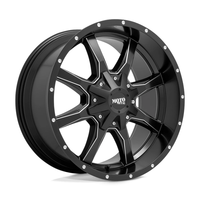 Moto Metal - MO970 - Black - Satin Black Milled - 20" x 9", 18 Offset, 5x139.7/150 (Bolt pattern), 110.5mm HUB