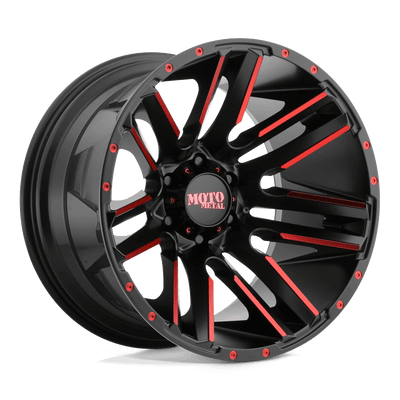 Moto Metal - MO978 RAZOR - Black - Satin Black Mach W/ Red Cc - 20" x 10", -24 Offset, 8x170 (Bolt pattern), 125.5mm HUB
