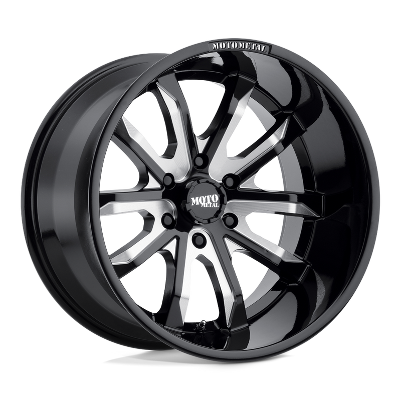 Moto Metal - MO983 DAGGER - Black - Gloss Black Milled - 20" x 12", -44 Offset, 6x139.7 (Bolt pattern), 106.1mm HUB