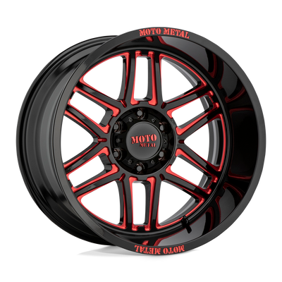 Moto Metal - MO992 FOLSOM - Black - Gloss Black Milled with Red Tint - 20" x 10", -18 Offset, 8x165.1 (Bolt pattern), 125.1mm HUB