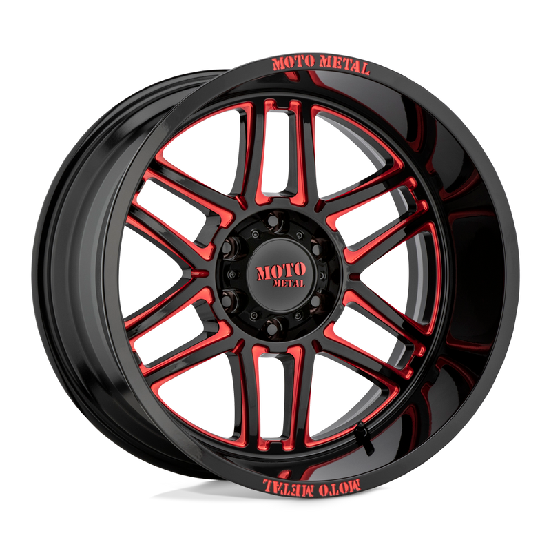 Moto Metal - MO992 FOLSOM - Black - Gloss Black Milled with Red Tint - 20" x 10", -18 Offset, 8x165.1 (Bolt pattern), 125.1mm HUB
