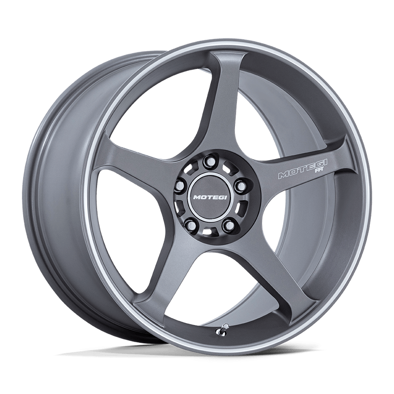 Motegi - MR159 BATTLE V - Gunmetal - Gunzilla with Machined Lip Stripe - 18" x 8.5", 22 Offset, 5x114.3 (Bolt pattern), 72.56mm HUB