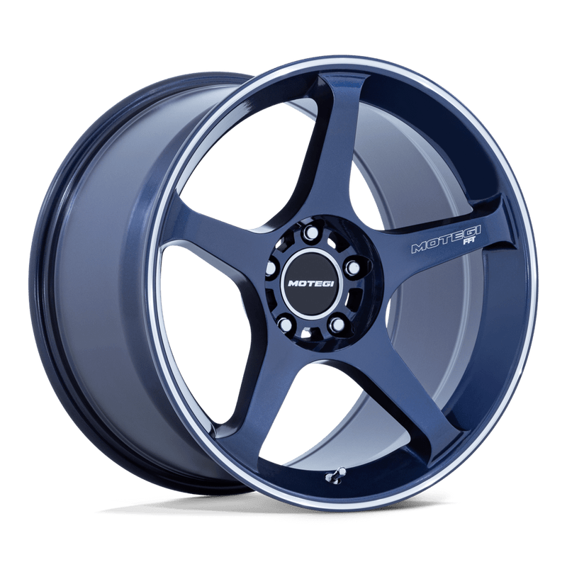 Motegi - MR159 BATTLE V - Obsidian Blue with Machined Lip Stripe - 18" x 8.5", 35 Offset, 5x114.3 (Bolt pattern), 72.56mm HUB