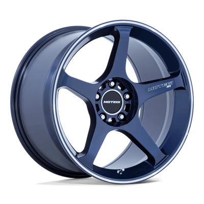 Motegi - MR159 BATTLE V - Obsidian Blue with Machined Lip Stripe - 18" x 9.5", 0 Offset, 5x120 (Bolt pattern), 74.10mm HUB