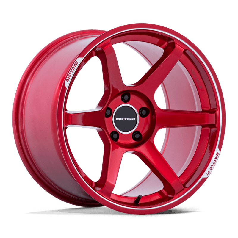 Motegi - BATTLE - Cherry Red Metallic with Machined Lip - 18" x 8.5", 30 Offset, 5x100 (Bolt pattern), 56.15mm HUB