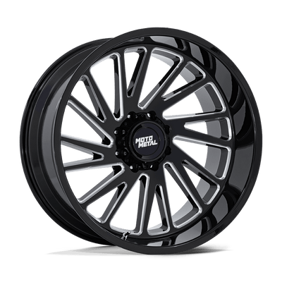 Moto Metal - MO811 COMBAT - Black - Gloss Black Milled - 22" x 12", -44 Offset, 8x180 (Bolt pattern), 124.2mm HUB