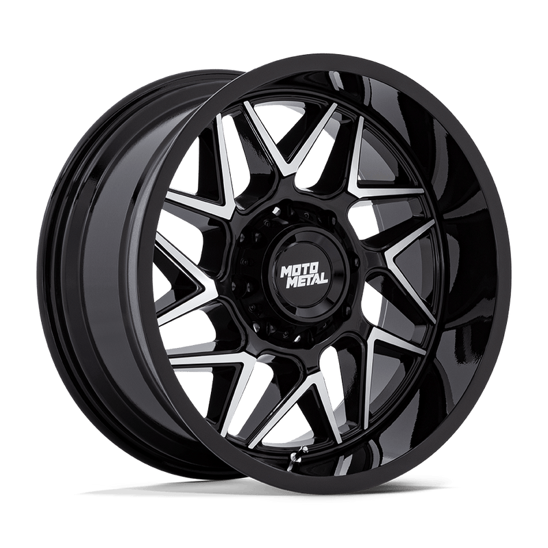 Moto Metal - MO812 TURBINE - Black - Gloss Black with Machined Face - 20" x 10", -18 Offset, 8x180 (Bolt pattern), 124.2mm HUB