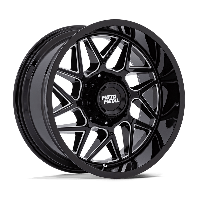 Moto Metal - MO812 TURBINE - Black - Gloss Black Milled - 20" x 10", -18 Offset, 6x135 (Bolt pattern), 87.1mm HUB