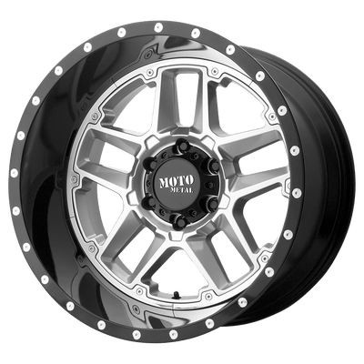 Moto Metal - MO987 SENTRY - Silver - Gloss Silver Center Gloss Black Lip - 20" x 12", -44 Offset, 5x139.7 (Bolt pattern), 78.1mm HUB