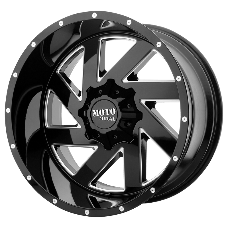 Moto Metal - MO988 MELEE - Black - Gloss Black Milled - 22" x 12", -44 Offset, 8x170 (Bolt pattern), 125.1mm HUB