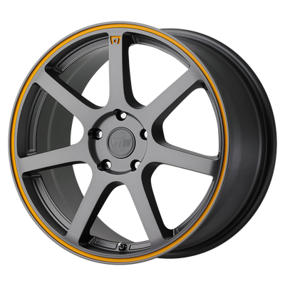 Motegi - MR132 - Grey - Matte Gray Orange Stripe - 18" x 8", 35 Offset, 5x114.3 (Bolt pattern), 72.56mm HUB