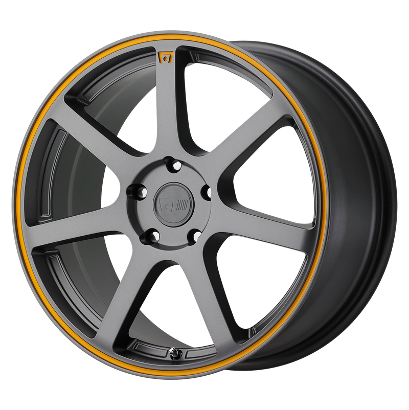 Motegi - MR132 - Grey - Matte Gray Orange Stripe - 18" x 8", 35 Offset, 5x114.3 (Bolt pattern), 72.56mm HUB