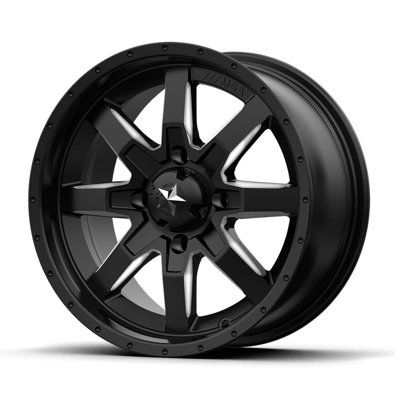 MSA Offroad Wheels - M25 ROCKER - Black - Milled Satin Black - 14" x 7", 10 Offset, 4x110 (Bolt pattern), 86mm HUB