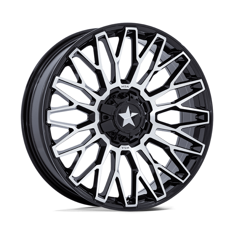 MSA Offroad Wheels - M50 CLUBBER - Black - Gloss Black Machined - 24" x 7", 0 Offset, 5x114.3 (Bolt pattern), 72.56mm HUB