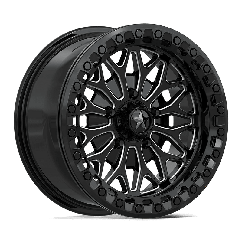 MSA Offroad Wheels - MA53 BOLO UTV BEADLOCK - Black - Gloss Black Milled - 15" x 7", 10 Offset, 5x114.3 (Bolt pattern), 72.56mm HUB