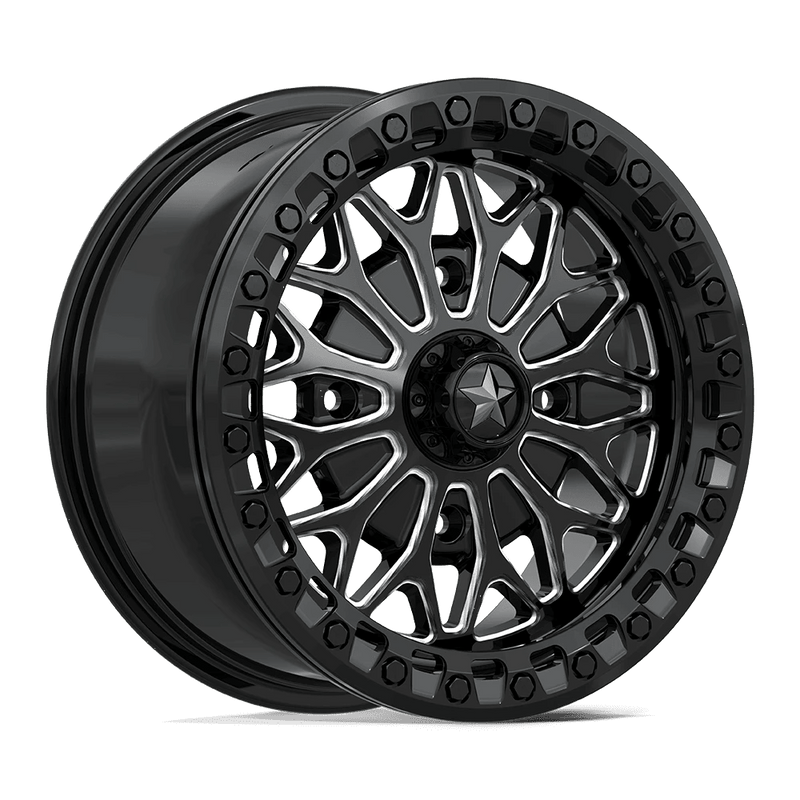 MSA Offroad Wheels - MA53 BOLO UTV BEADLOCK - Black - Gloss Black Milled - 15" x 7", 38 Offset, 4x110 (Bolt pattern), 86mm HUB