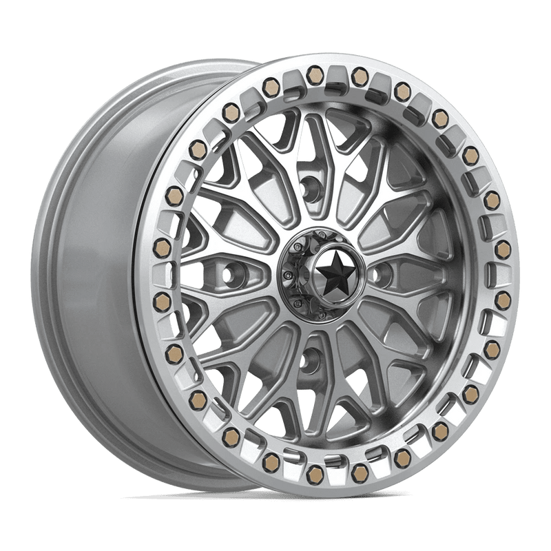 MSA Offroad Wheels - MA53 BOLO UTV BEADLOCK - Silver - Gloss Silver W/ Machined Face - 15" x 7", 38 Offset, 4x110 (Bolt pattern), 86mm HUB