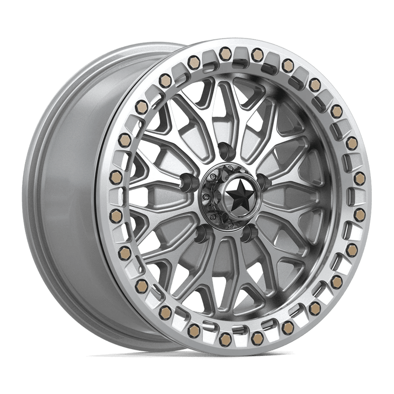 MSA Offroad Wheels - MA53 BOLO UTV BEADLOCK - Silver - Gloss Silver W/ Machined Face - 15" x 7", 38 Offset, 5x114.3 (Bolt pattern), 72.56mm HUB