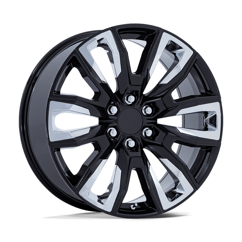 OE Creations - PR225 - Black - Gloss Black with Chrome Accents - 22" x 9", 28 Offset, 6x139.7 (Bolt pattern), 78.1mm HUB