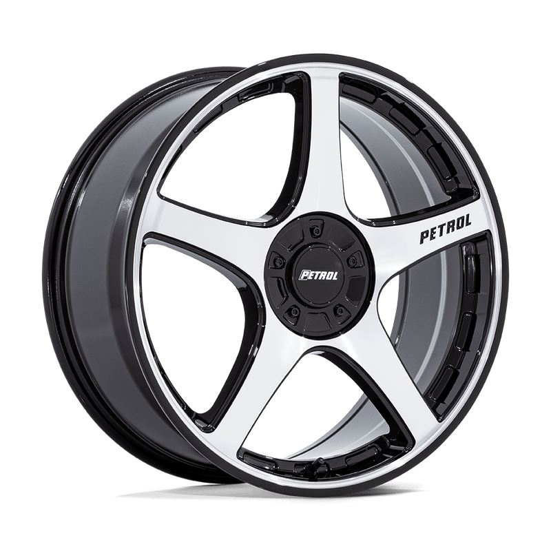 Petrol Wheels - PE003 P2E - Black - Gloss Black with Machined Face - 17" x 8", 40 Offset, 5x108/114.3 (Bolt pattern), 72.56mm HUB