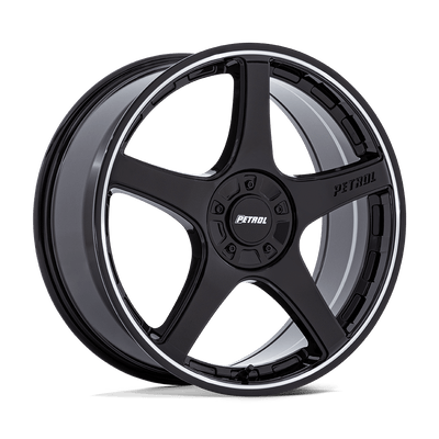 Petrol Wheels - PE003 P2E - Black - Gloss Black with Machined Lip - 20" x 8.5", 35 Offset, 5x112/120 (Bolt pattern), 74.1mm HUB