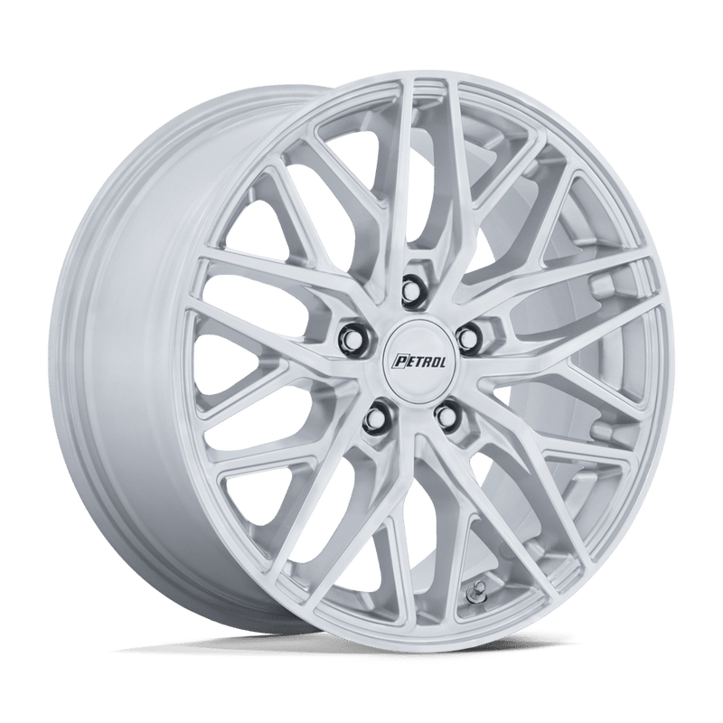 Petrol Wheels - P3E - Silver - Machined Brushed Gloss Silver - 18" x 8", 40 Offset, 5x115 (Bolt pattern), 72.56mm HUB