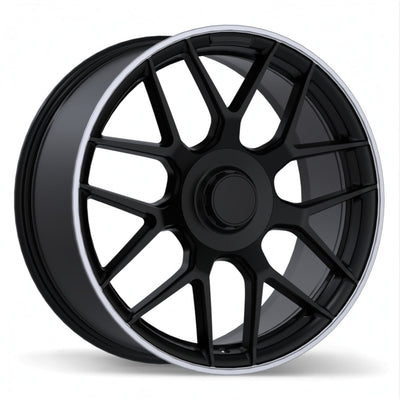 Replika - R272 - Black - Satin Black with Machined Lip - 20" x 8.5", 48 Offset, 5x112 (Bolt pattern), 66.5mm HUB