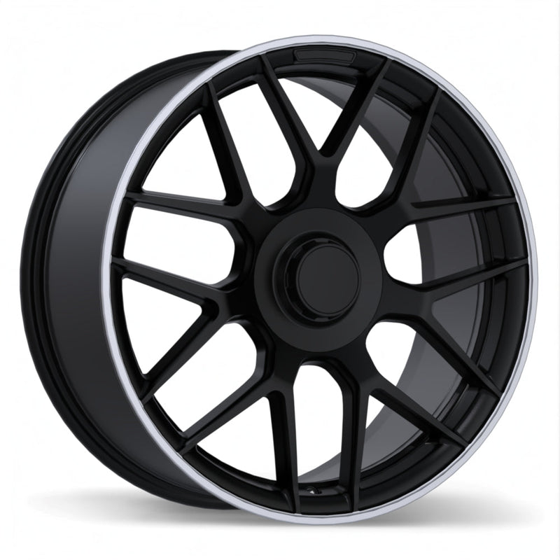 Replika - R272 - Black - Satin Black with Machined Lip - 20" x 8.5", 48 Offset, 5x112 (Bolt pattern), 66.5mm HUB