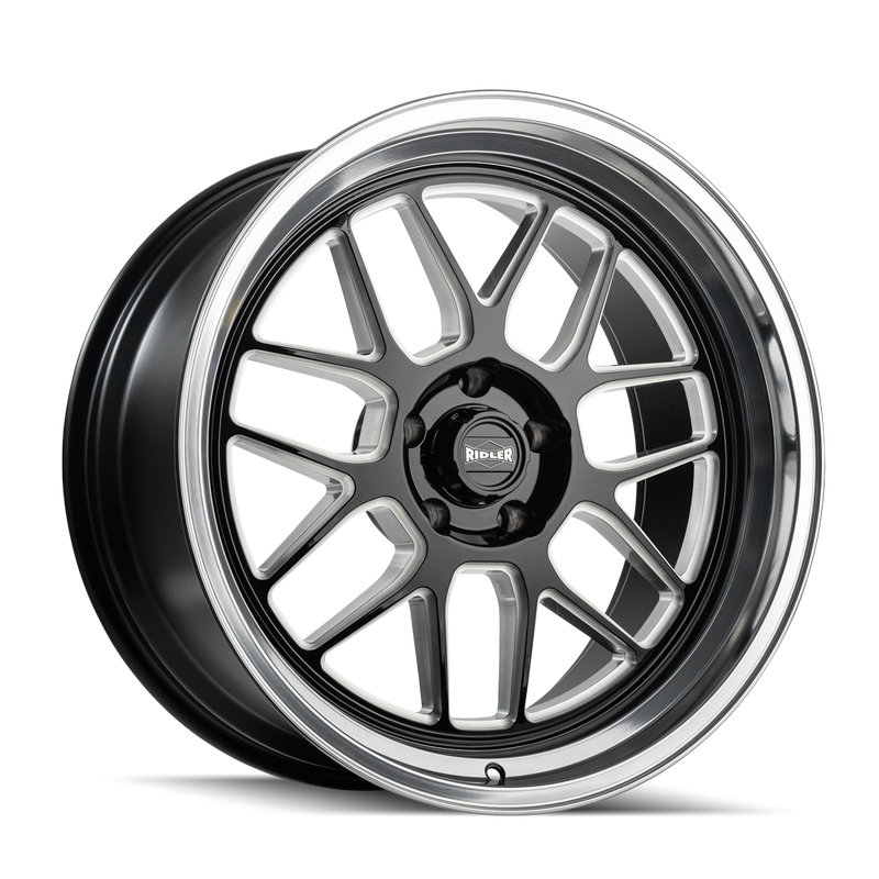 Ridler - 611 - Black - Gloss Black/Milled with Diamond Cut Lip - 18" x 8", 0 Offset, 5x114.3 (Bolt pattern), 83.82mm HUB