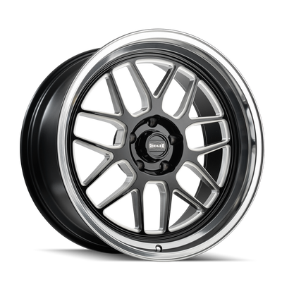 Ridler - 611 - Black - Gloss Black/Milled with Diamond Cut Lip - 20" x 10", 0 Offset, 5x114.3 (Bolt pattern), 83.82mm HUB