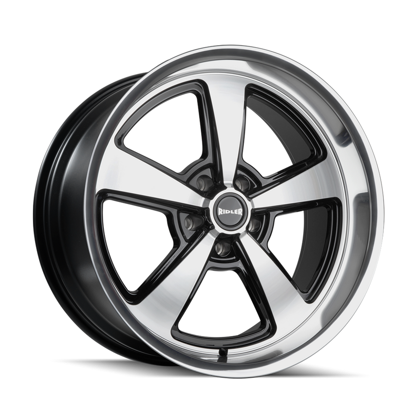 Ridler - 652 - Black - Gloss Black with Diamond Cut Face & Lip - 17" x 8", 0 Offset, 5x114.3 (Bolt pattern), 83.82mm HUB