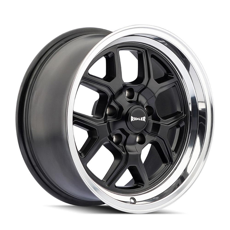 Ridler - 610 - Black - Matte Black/Polished Lip - 20" x 10", 0 Offset, 5x114.3 (Bolt pattern), 83.8mm HUB