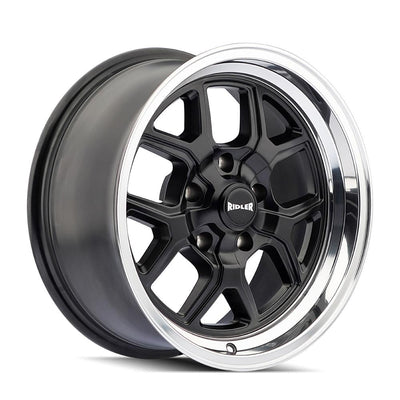 Ridler - 610 - Black - Matte Black/Polished Lip - 17" x 7", 0 Offset, 5x114.3 (Bolt pattern), 83.8mm HUB