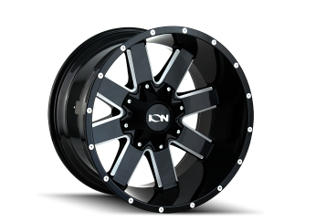 Ion Alloy - 141 - Black - GLOSS BLACK MILLED - 18" x 9", 0 Offset, 5x127/139.7 (Bolt Pattern), 87.1mm HUB