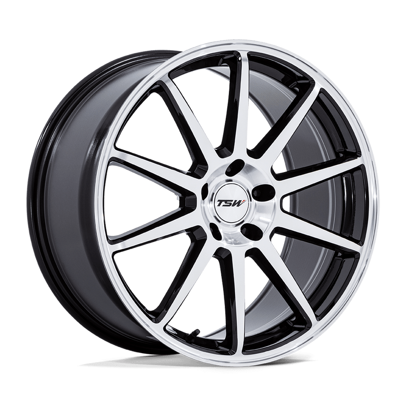 TSW Wheels - TW004 CANARD - Black - Gloss Black with Machined Face - 20" x 9", 45 Offset, 5x112 (Bolt pattern), 66.56mm HUB