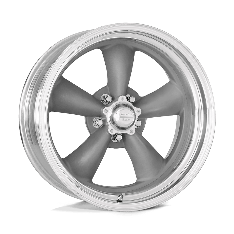 American Racing Vintage - VN205 CLASSIC TORQ THRUST II - Grey - Torq Thrust Gray W/ Polish Lip - 15" x 8", 0 Offset, 5x114.3 (Bolt pattern), 83.06mm HUB