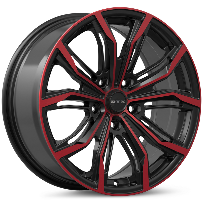RTX Wheels - Black Widow - Black - Black Machined Red - 18" x 8", 42 Offset, 5x114.3 (Bolt pattern), 73.10mm HUB