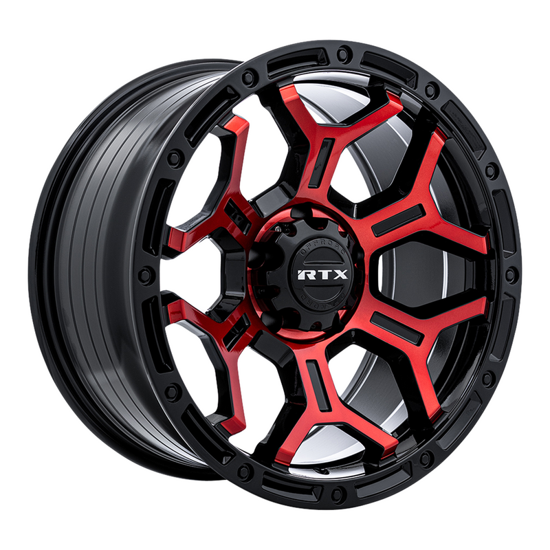 RTX Wheels - Goliath - Black - Gloss Black Machined Red Spokes - 18" x 9", -15 Offset, 5x127 (Bolt pattern), 71.5mm HUB