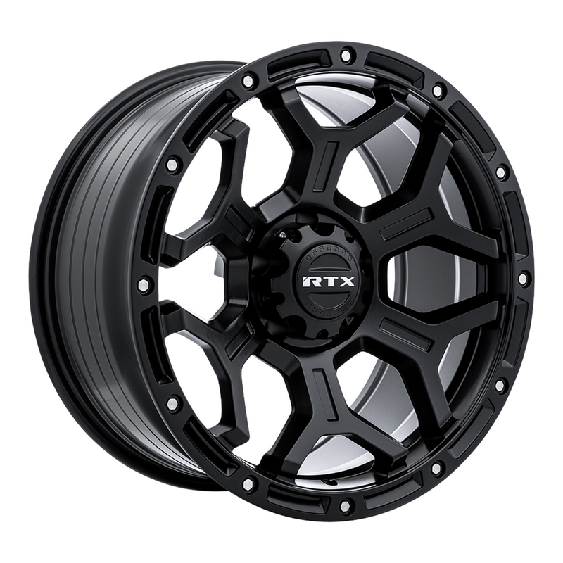 RTX Wheels - Goliath - Black - Satin Black with Milled Rivets - 17" x 9", -15 Offset, 5x127 (Bolt pattern), 71.5mm HUB