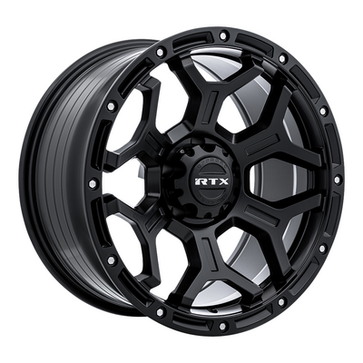 RTX Wheels - Goliath - Black - Satin Black with Milled Rivets - 20" x 9", 0 Offset, 6x135 (Bolt pattern), 87.1mm HUB
