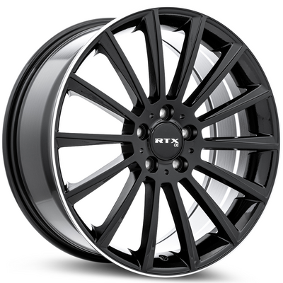 RTX Wheels - MB-02 - Black - Gloss Black with Machined Lip - 19" x 8", 38 Offset, 5x112 (Bolt pattern), 66.60mm HUB